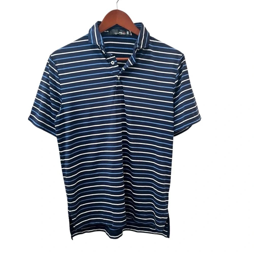 Ralph Lauren Mens RLX Striped Polo Tech Fabric Performance Golf Navy Small